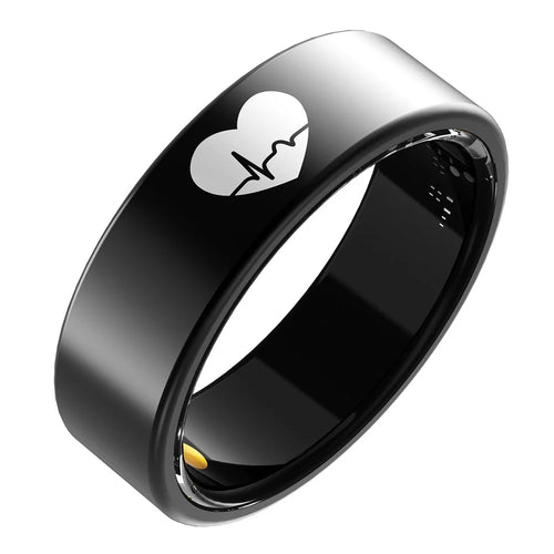 R30 Heart Pattern Smart Ring Waterproof ECG Heart Rate Blood Oxygen Blood Pressure Sleep Tracker, with Charging Case - Black / Size 7 - 1
