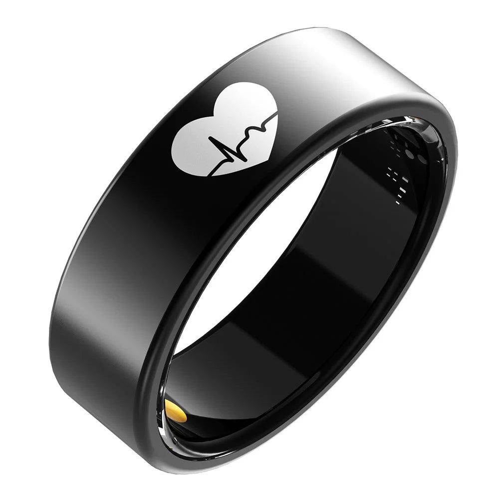 R30 Heart Pattern Smart Ring Waterproof ECG Heart Rate Blood Oxygen Blood Pressure Sleep Tracker, with Charging Case - Black / Size 7 - 1