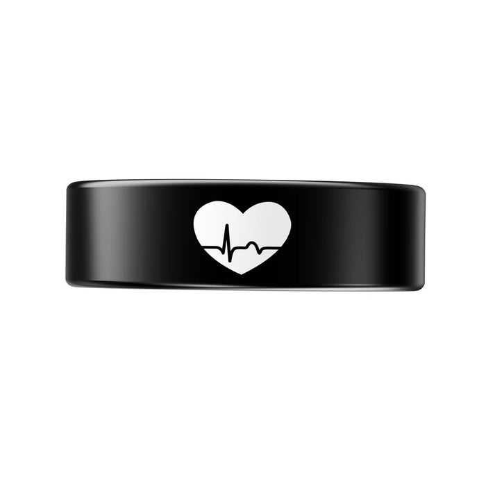 R30 Heart Pattern Smart Ring Waterproof ECG Heart Rate Blood Oxygen Blood Pressure Sleep Tracker, with Charging Case - Black / Size 7 - 2