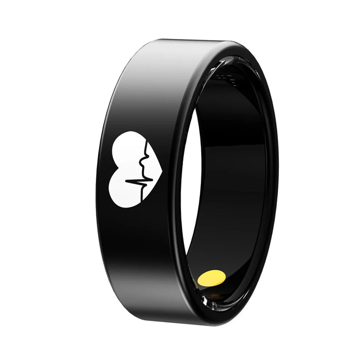 R30 Heart Pattern Smart Ring Waterproof ECG Heart Rate Blood Oxygen Blood Pressure Sleep Tracker, with Charging Case - Black / Size 7 - 4