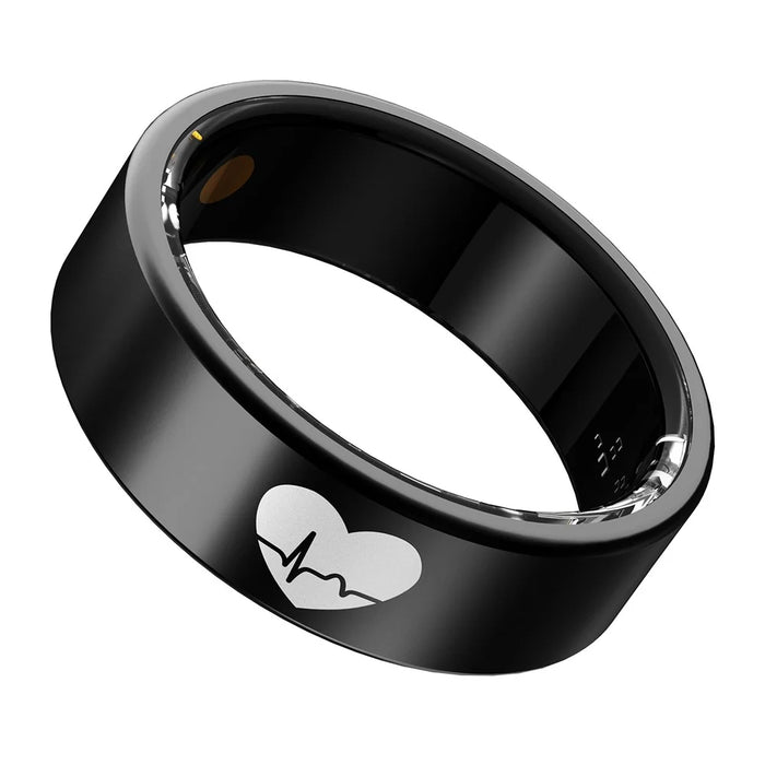 R30 Heart Pattern Smart Ring Waterproof ECG Heart Rate Blood Oxygen Blood Pressure Sleep Tracker, with Charging Case - Black / Size 7 - 5