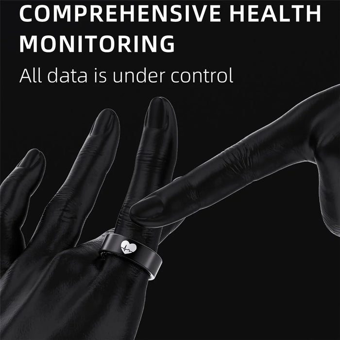 R30 Heart Pattern Smart Ring Waterproof ECG Heart Rate Blood Oxygen Blood Pressure Sleep Tracker, with Charging Case - Black / Size 7 - 7