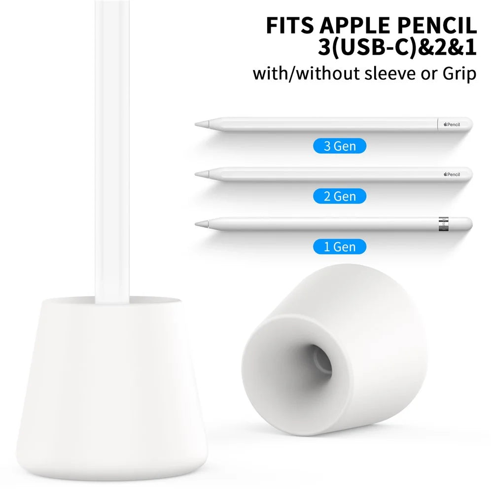 AHASTYLE BD02 Silicone Stand for Apple Pencil (USB-C) / Pencil (2nd Generation) / Pencil (1st Generation) Stylus Holder Base - White - 3