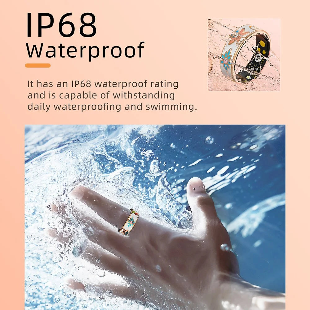 R18 Enamel Smart Ring Waterproof Heart Rate Blood Oxygen Monitor Fitness Tracker Ring, with Charging Case - Size 7 - 7