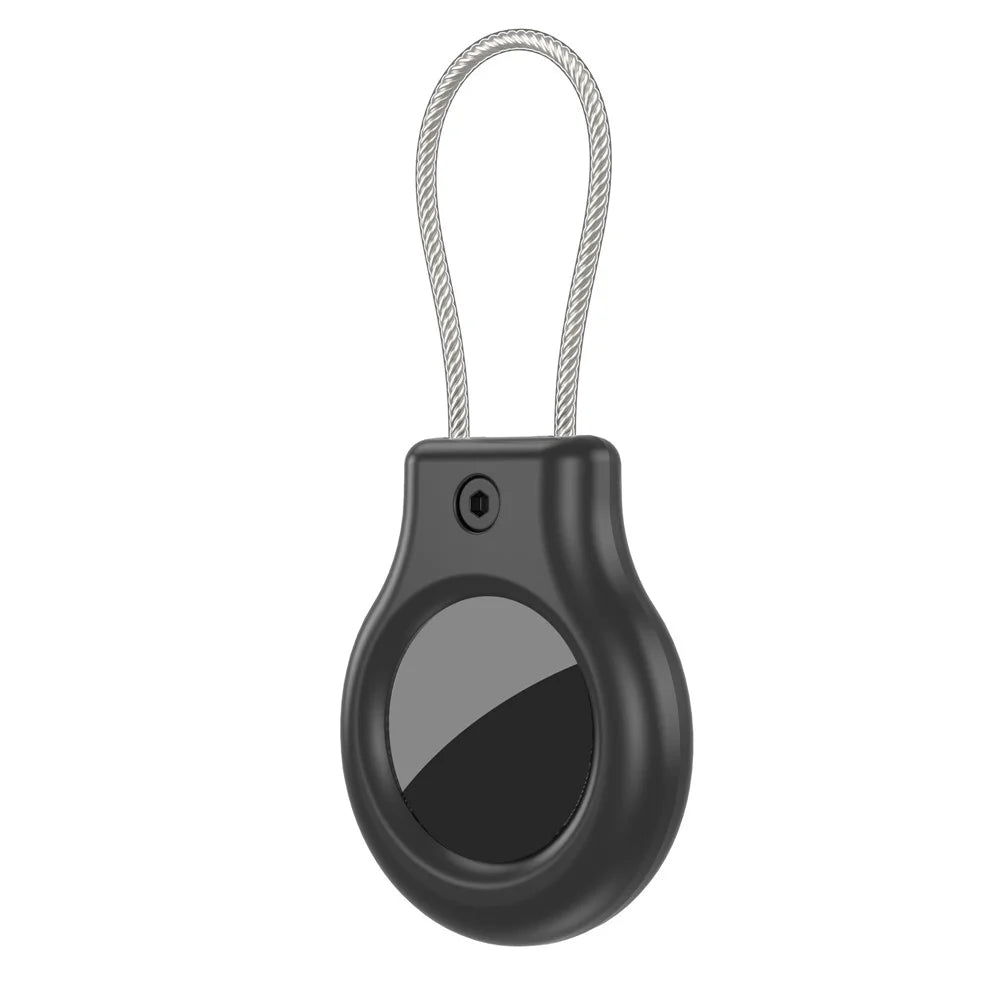 CM01 For Apple AirTag Magnetic Protective Case Alloy Shockproof Hanging Cover with Stainless Steel Wire - Black - 1