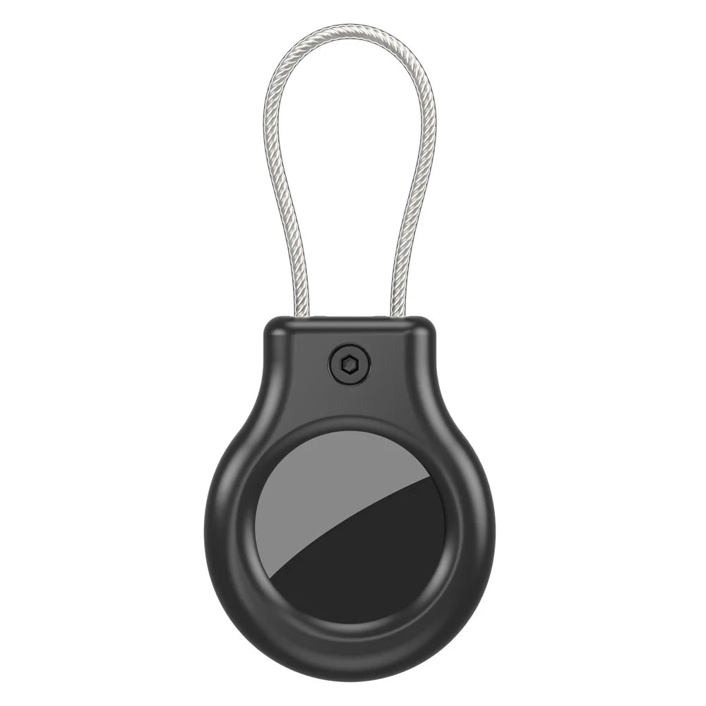 CM01 For Apple AirTag Magnetic Protective Case Alloy Shockproof Hanging Cover with Stainless Steel Wire - Black - 2
