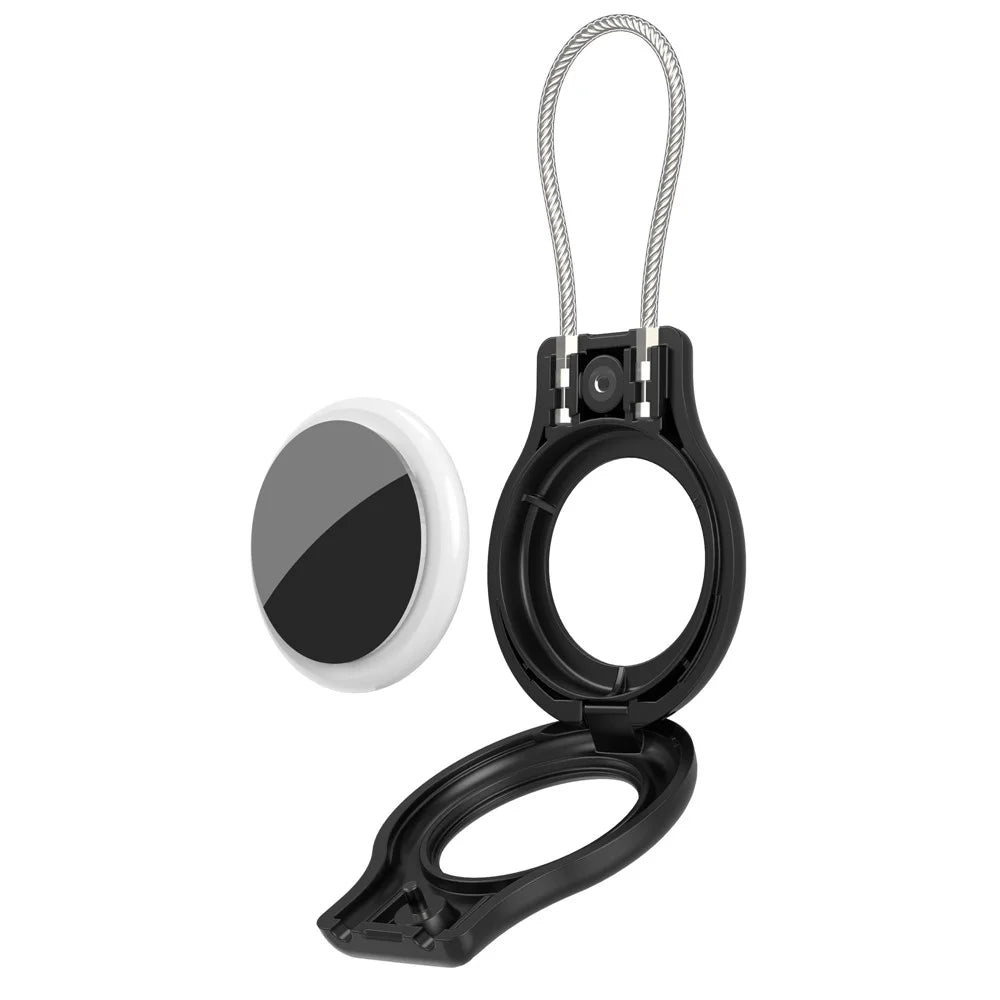 CM01 For Apple AirTag Magnetic Protective Case Alloy Shockproof Hanging Cover with Stainless Steel Wire - Black - 5