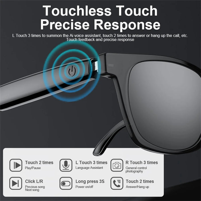 A11 AI Smart Bluetooth-compatible Glasses Multi Language Translation Video Call Cycling Sunglasses - Grey - 4