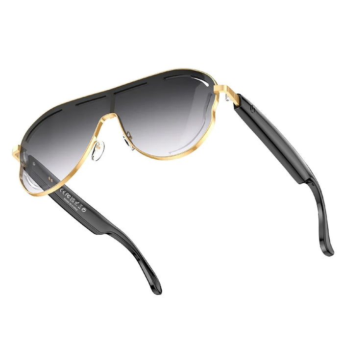 A17 Stainless Steel Large Frame Smart Glasses AI Translation Bluetooth-compatible Audio Sunglasses - Gold+Grey - 1