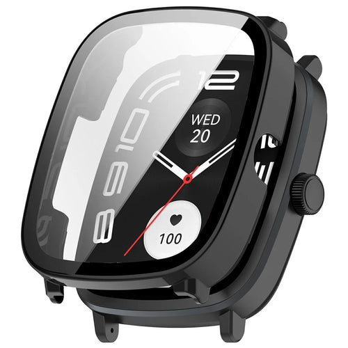 For Haylou RS5 Watch Case with Tempered Glass Screen Protector PC Protective Cover - Black - 1