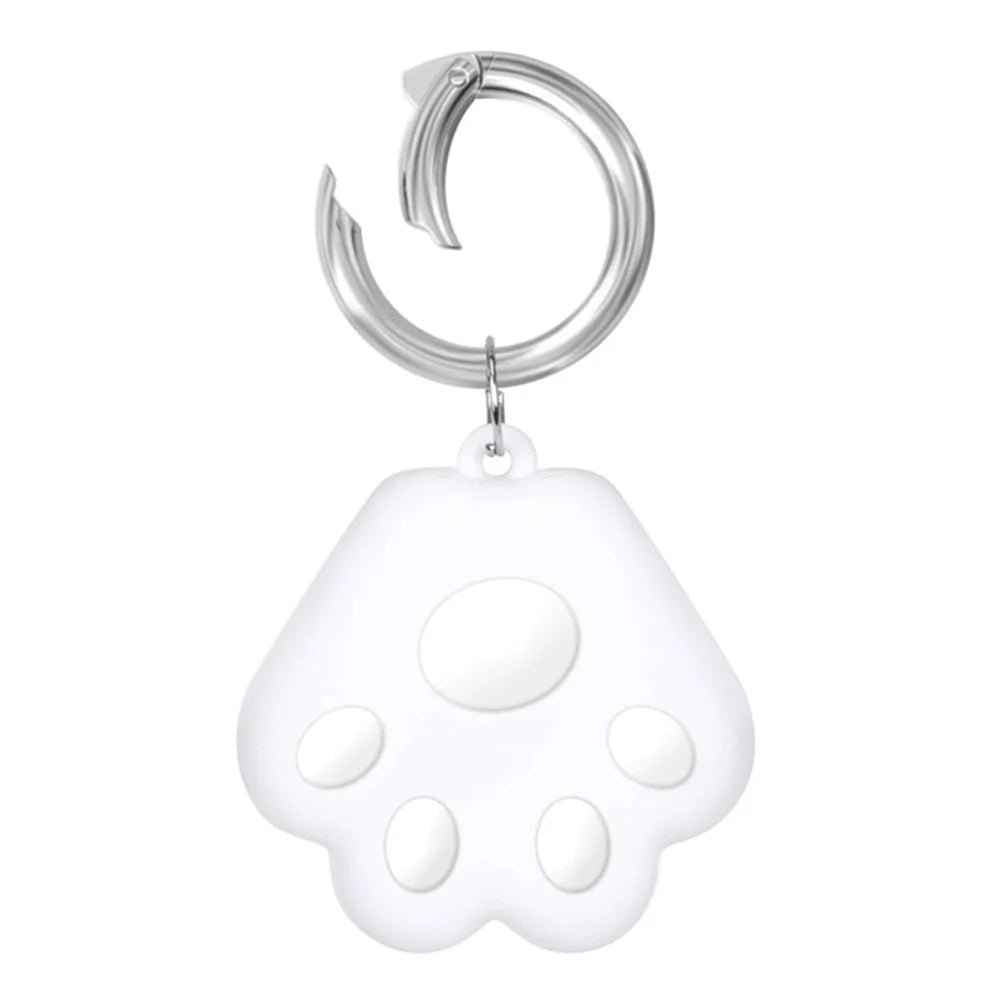 For Apple AirTag Tracker Paw Design Protective Case Anti Scratch Silicone Cover with Hook - White - 1