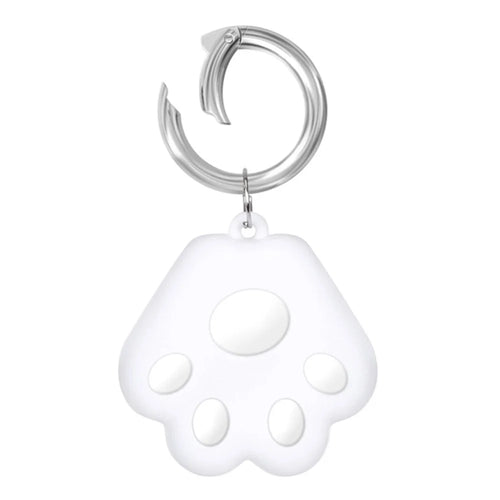 For Apple AirTag Tracker Paw Design Protective Case Anti Scratch Silicone Cover with Hook - White - 1