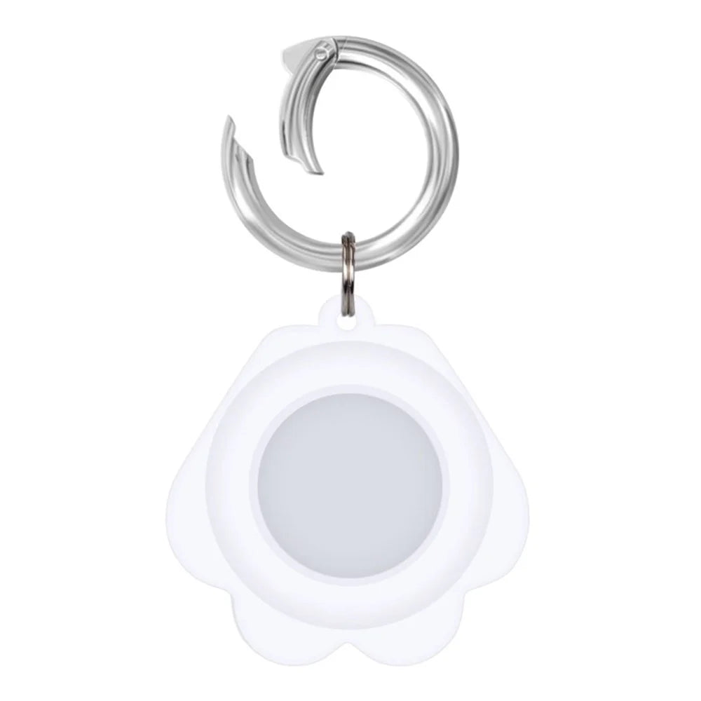 For Apple AirTag Tracker Paw Design Protective Case Anti Scratch Silicone Cover with Hook - White - 2