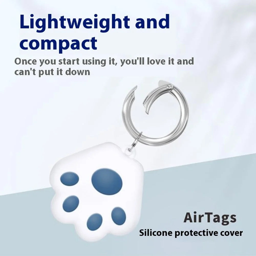 For Apple AirTag Tracker Paw Design Protective Case Anti Scratch Silicone Cover with Hook - White - 3