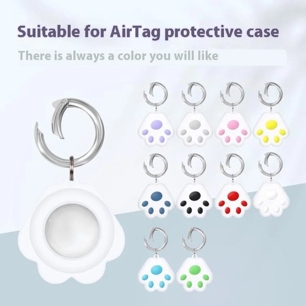 For Apple AirTag Tracker Paw Design Protective Case Anti Scratch Silicone Cover with Hook - White - 5