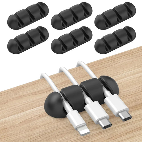 AHASTYLE WE31 6Pcs Adhesive Cable Organizer 3 Slots Silicone Earphone Charger Cable Management Tool - Black - 1
