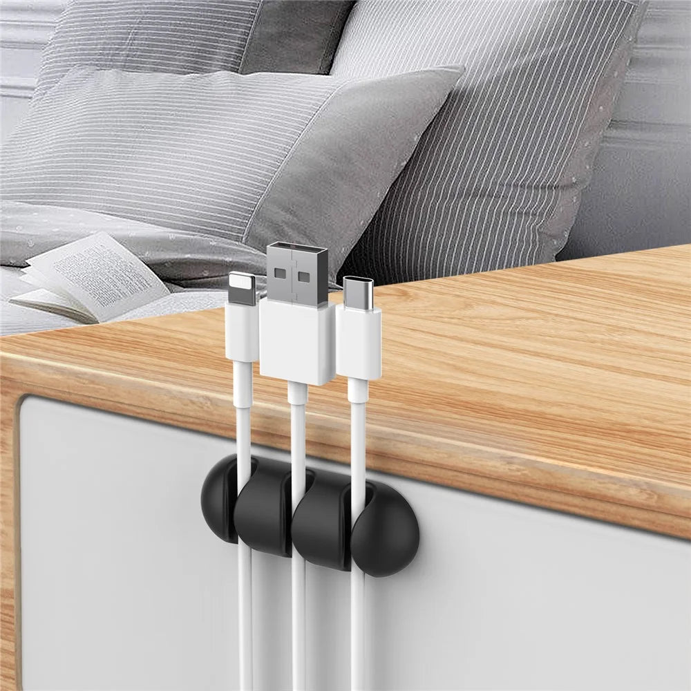 AHASTYLE WE31 6Pcs Adhesive Cable Organizer 3 Slots Silicone Earphone Charger Cable Management Tool - Black - 2