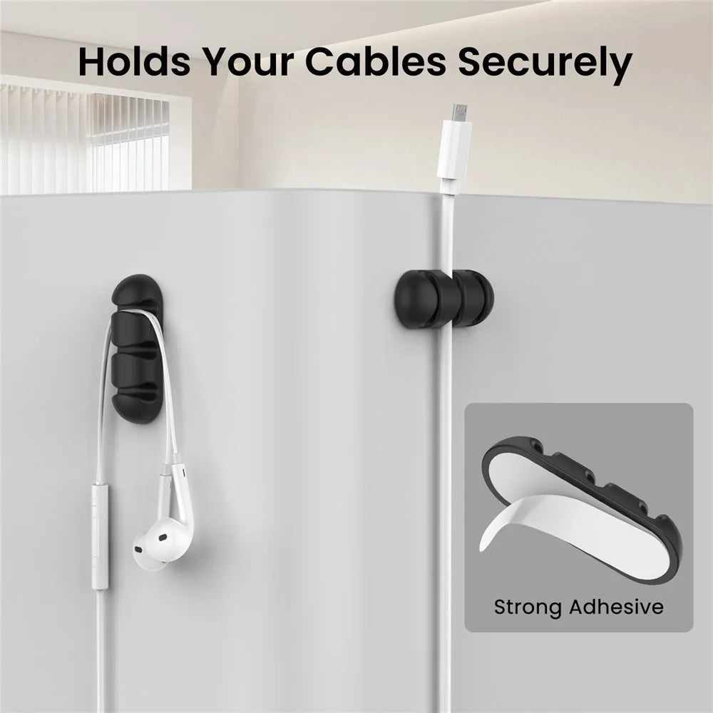 AHASTYLE WE31 6Pcs Adhesive Cable Organizer 3 Slots Silicone Earphone Charger Cable Management Tool - Black - 4