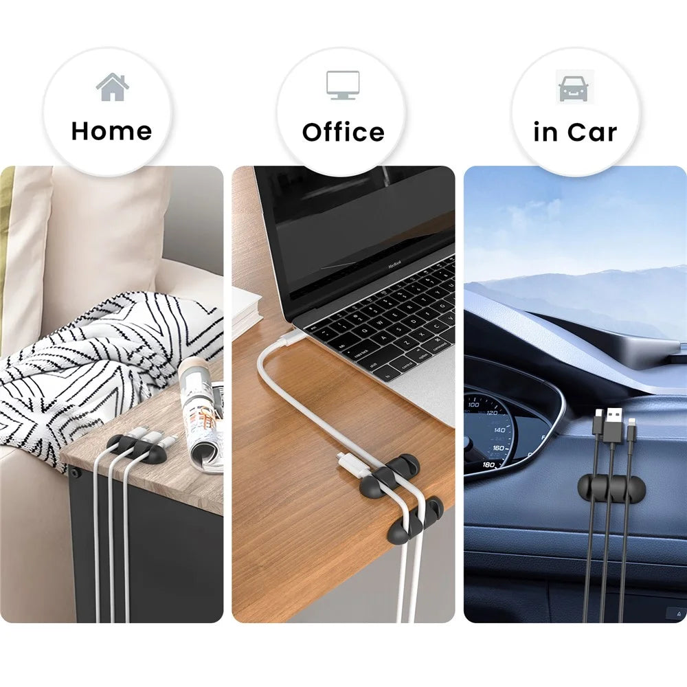 AHASTYLE WE31 6Pcs Adhesive Cable Organizer 3 Slots Silicone Earphone Charger Cable Management Tool - Black - 5