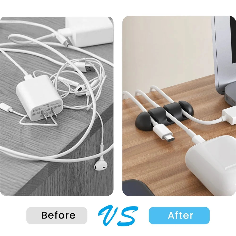 AHASTYLE WE31 6Pcs Adhesive Cable Organizer 3 Slots Silicone Earphone Charger Cable Management Tool - Black - 6