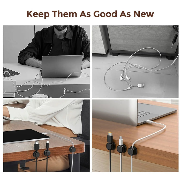 AHASTYLE WG178 6Pcs Mechanical Keycap Design Cable Management Organizer Adhesive Silicone Wire Clips - Black - 5
