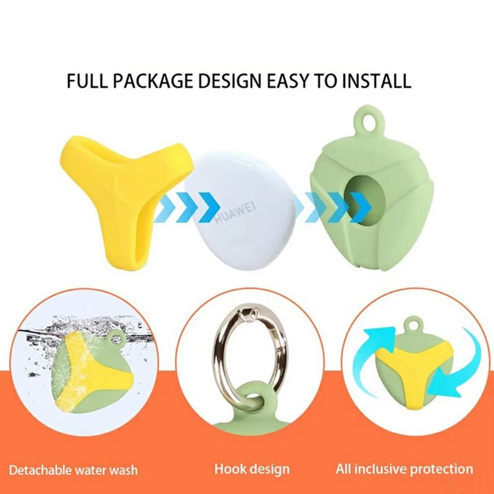 For Huawei Tag Tracker Silicone Case Waterproof Anti Drop Protective Cover with Hanging Buckle - Green  /  Yellow - 3