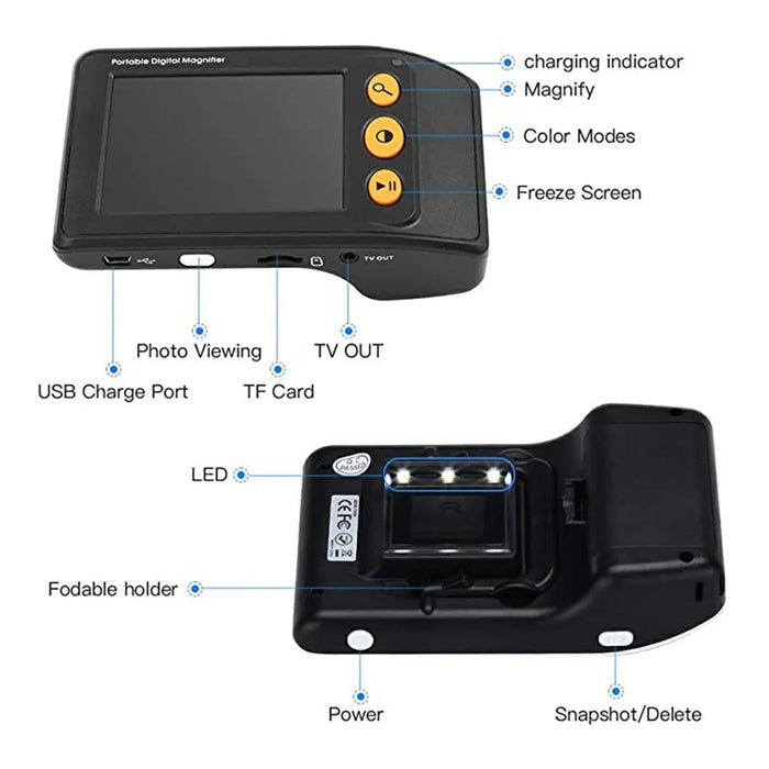 YS008 3.5 Inch Electronic Visual Aid 2-25X Magnifier for Low Vision Reading Newspaper Books - Black - 6