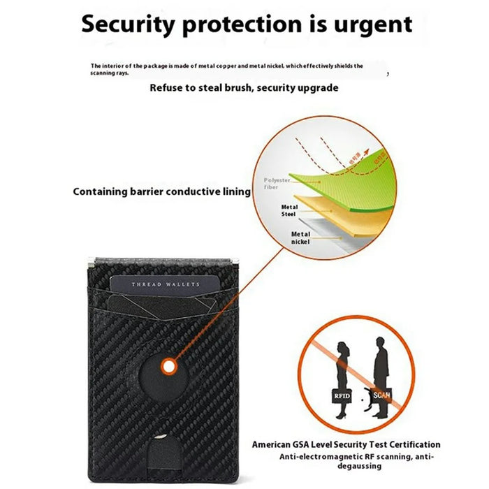 For Apple AirTag Protector RFID Blocking Wallet 9 Card Slots 2 ID Windows Leather Card Bag - Carbon Fiber Texture - 5