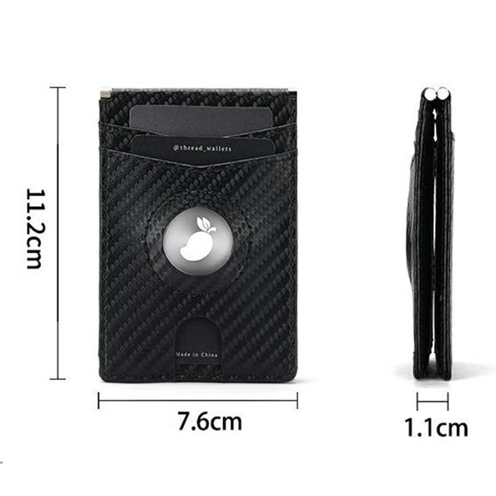 For Apple AirTag Protector RFID Blocking Wallet 9 Card Slots 2 ID Windows Leather Card Bag - Carbon Fiber Texture - 6