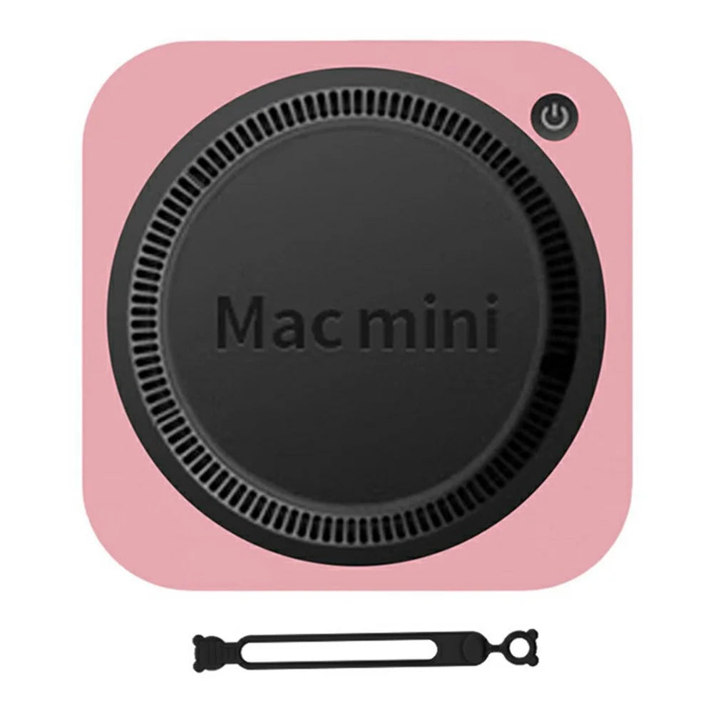 For Mac Mini M4 / M4 Pro Silicone Protective Case Shock Absorbent with Cable Management Strap - Pink - 1
