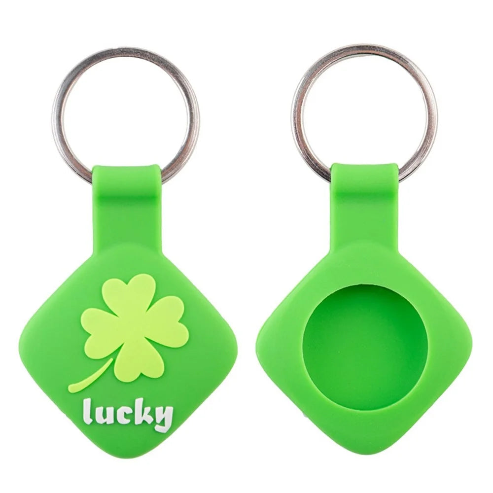 For Apple AirTag Tracker Silicone Protective Case Creative Cute Design Scratch Resistant - Green Clover - 1