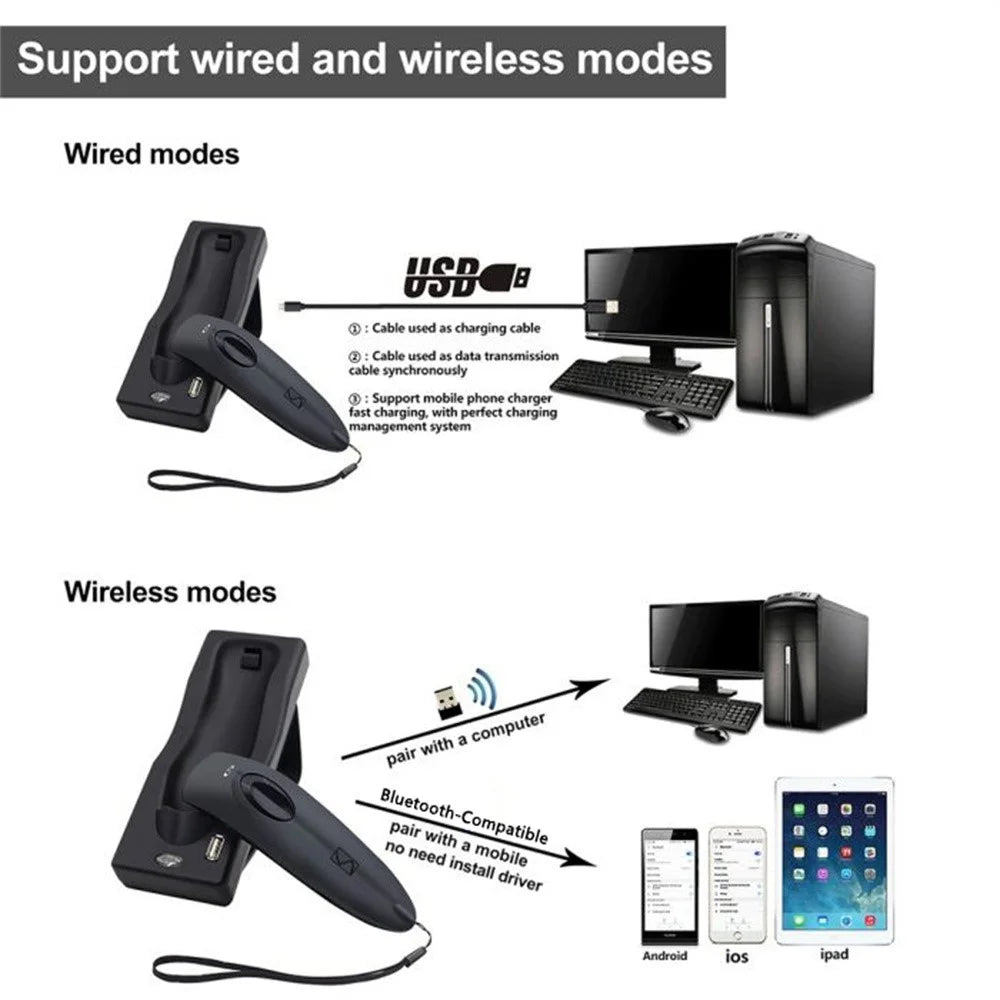 R40 Multifunctional Bluetooth-Compatible 2.4G Scanner with Base for 2D QR Code Barcode - 7
