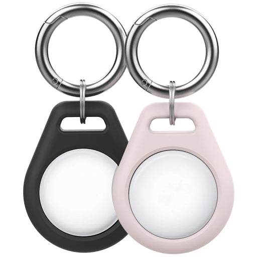 AHASTYLE PT155 2Pcs Silicone Case for AirTag , Pet Collar Holder Protective Cover Holder with Keychains - Black + Pink - 1