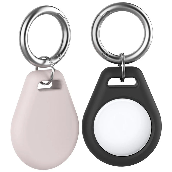 AHASTYLE PT155 2Pcs Silicone Case for AirTag , Pet Collar Holder Protective Cover Holder with Keychains - Black + Pink - 2