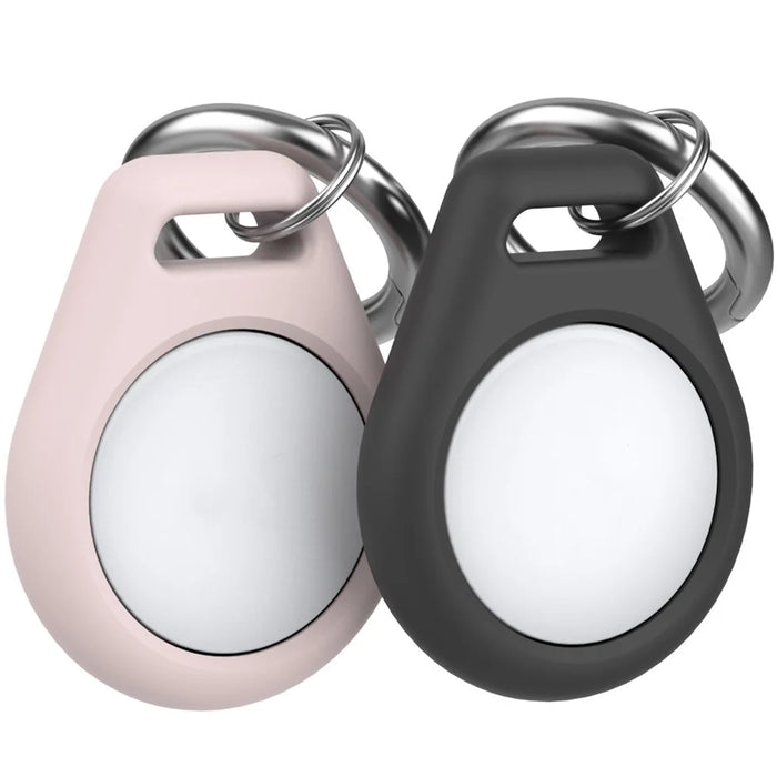 AHASTYLE PT155 2Pcs Silicone Case for AirTag , Pet Collar Holder Protective Cover Holder with Keychains - Black + Pink - 3