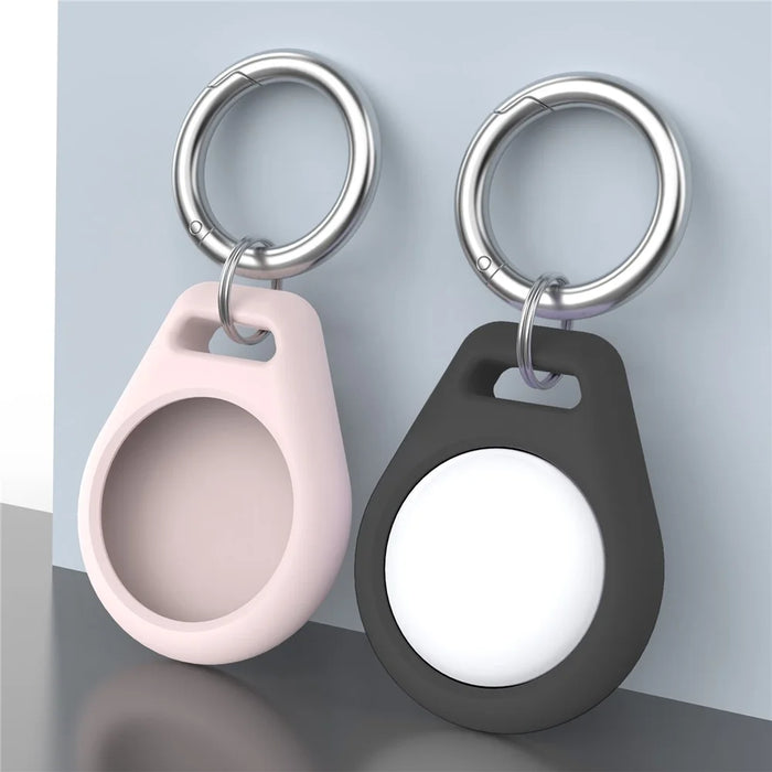 AHASTYLE PT155 2Pcs Silicone Case for AirTag , Pet Collar Holder Protective Cover Holder with Keychains - Black + Pink - 4
