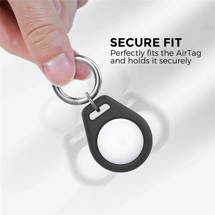 AHASTYLE PT155 2Pcs Silicone Case for AirTag , Pet Collar Holder Protective Cover Holder with Keychains - Black + Pink - 5