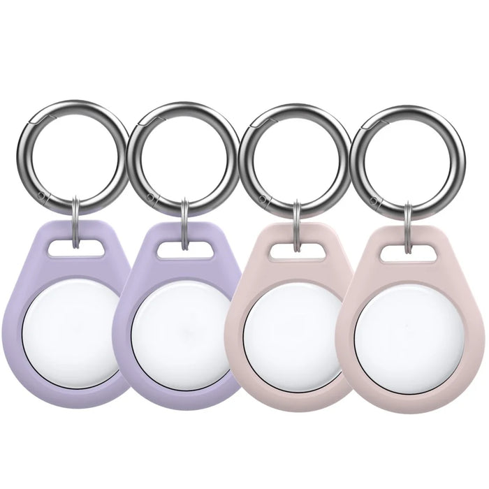 AHASTYLE PT155 4Pcs Silicone Case for AirTag , Pet Collar Holder Protective Cover Holder with Keychains - Purple x 2 + Pink x 2 - 1