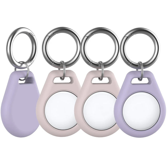 AHASTYLE PT155 4Pcs Silicone Case for AirTag , Pet Collar Holder Protective Cover Holder with Keychains - Purple x 2 + Pink x 2 - 2