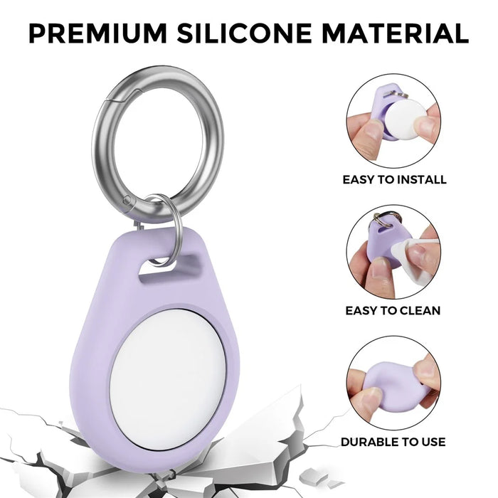 AHASTYLE PT155 4Pcs Silicone Case for AirTag , Pet Collar Holder Protective Cover Holder with Keychains - Purple x 2 + Pink x 2 - 6