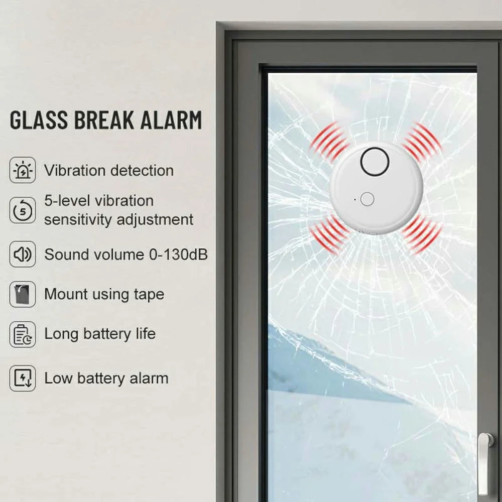 High Sensitivity Door Window Alarm 130dB Vibration Sensor Glass Break Detector Anti Theft Security System - 7