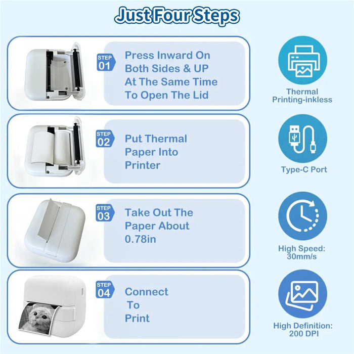 X18 Portable Inkless Thermal Printer 200DPI Bluetooth-compatible Mini Pocket Printer, Standard Version - White - 3