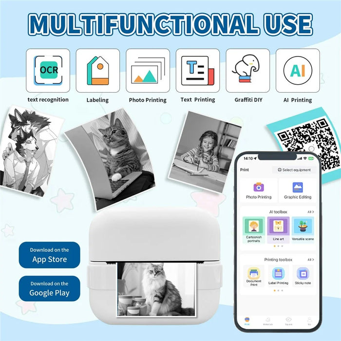 X18 Portable Inkless Thermal Printer 200DPI Bluetooth-compatible Mini Pocket Printer, Standard Version - White - 7