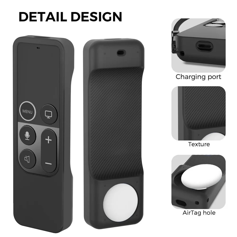 AHASTYLE PT157 Silicone Case For Apple TV HD Remote (4th Gen) / AirTag , 2 in 1 Anti-Slip Protective Cover - Black - 2