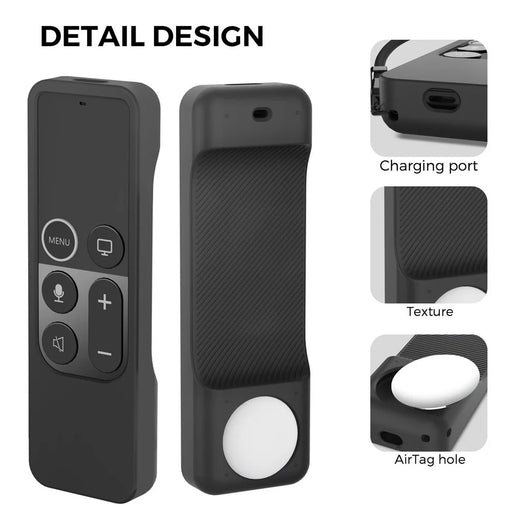 AHASTYLE PT157 Silicone Case For Apple TV HD Remote (4th Gen) / AirTag , 2 in 1 Anti-Slip Protective Cover - Black - 2