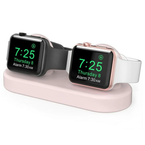 AHASTYLE DD97 Dual Charging Stand For Apple Watch Series 5 4 3 2 1 , 2 in 1 Design Desktop Silicone Dock Holder - Pink - 1