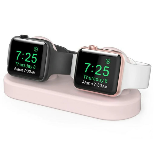 AHASTYLE DD97 Dual Charging Stand For Apple Watch Series 5 4 3 2 1 , 2 in 1 Design Desktop Silicone Dock Holder - Pink - 1