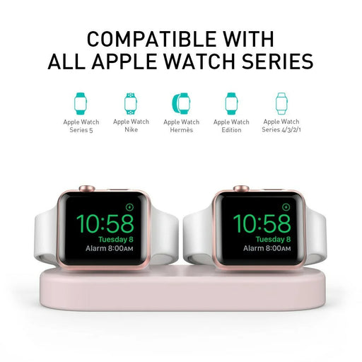 AHASTYLE DD97 Dual Charging Stand For Apple Watch Series 5 4 3 2 1 , 2 in 1 Design Desktop Silicone Dock Holder - Pink - 2
