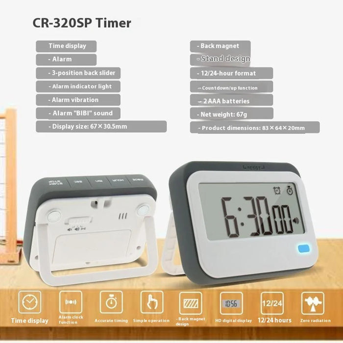 320SP Large Screen Kitchen Timer Clock Digital Alarm Stopwatch Countdown Timer with Kickstand  /  Flashing Light - Grey - 6