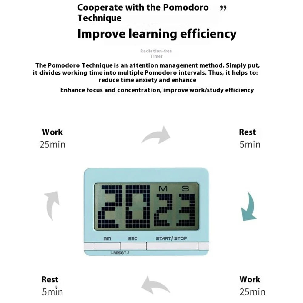338 Large Screen Kitchen Timer Countdown Alarm Clock for Students / Cooking Time Management - Green - 5